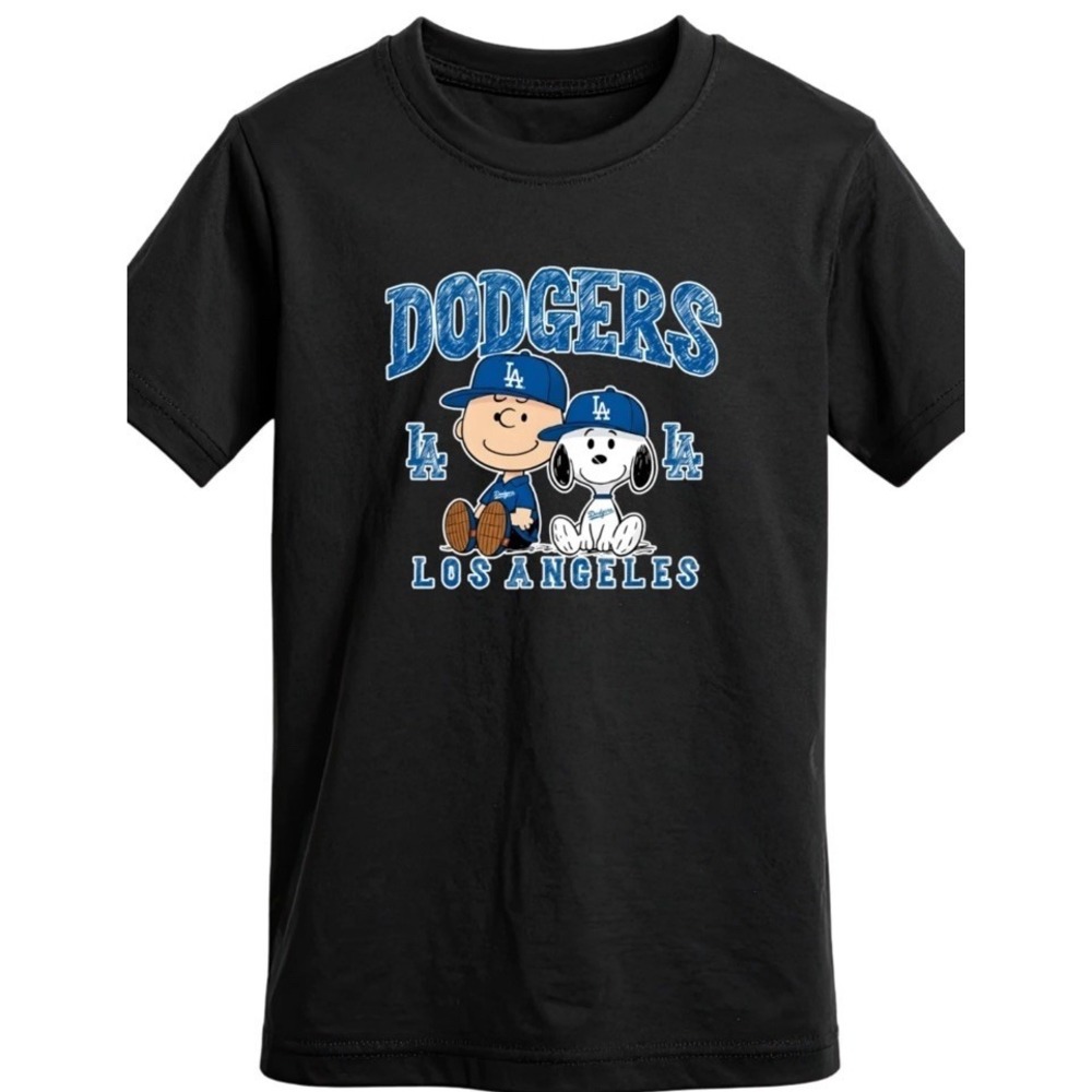 Los Angeles Dodgers Peanuts Charley Brown Snoopy T Shirt Unisex Black Large